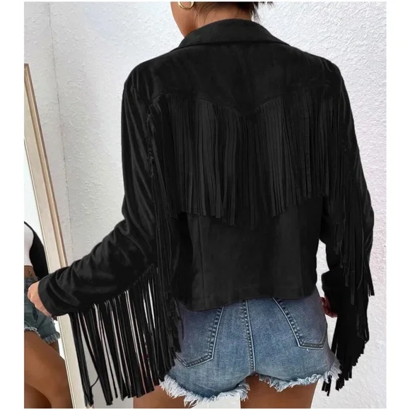 Western Open Front Fringe Boho Jacket - Picture 6 of 8